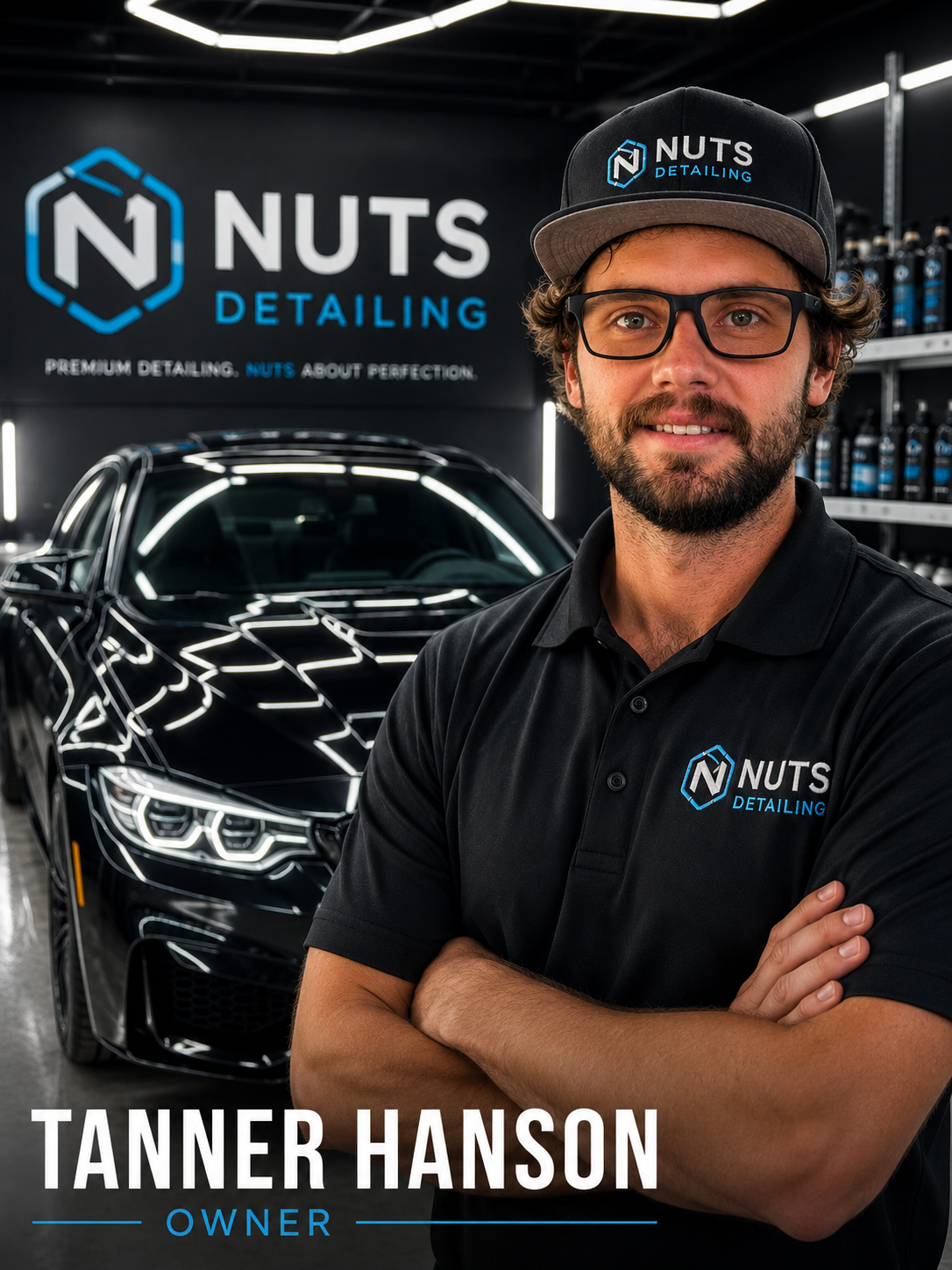 Tanner Hanson, owner of Nuts Detailing, inside his Dubuque detailing studio